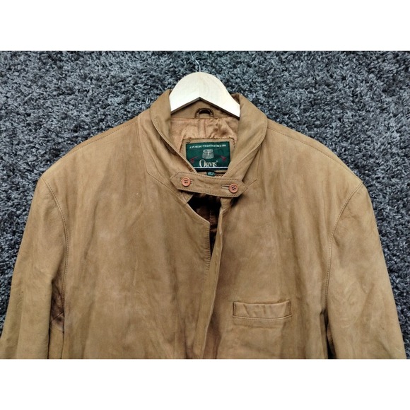VTG Orvis Leather acking Suede Blazer Jacket Adult XL Soft Brown 2 Button - Picture 2 of 13